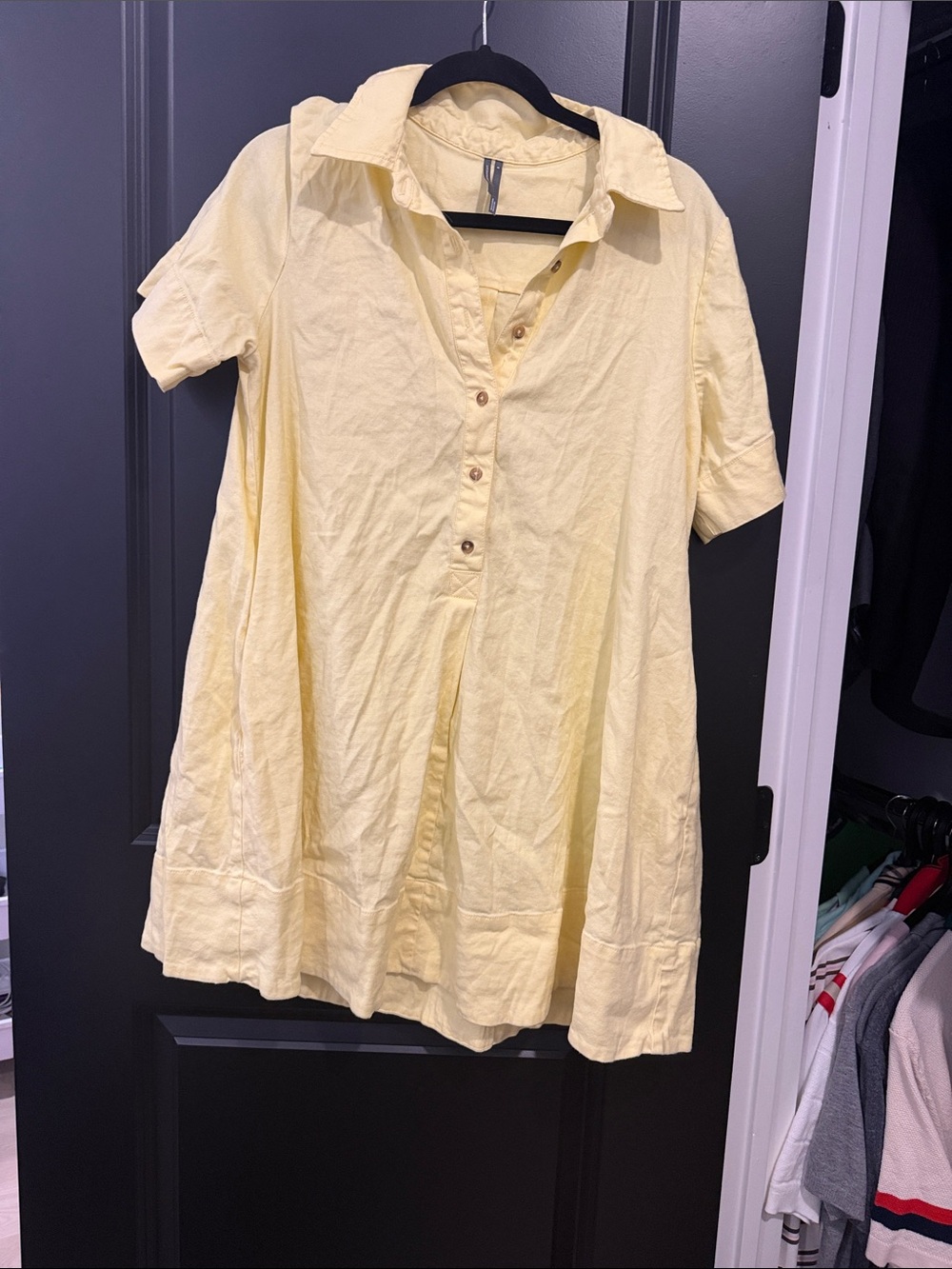 Anthropologie Pale Yellow Button-Front Shirt Dress